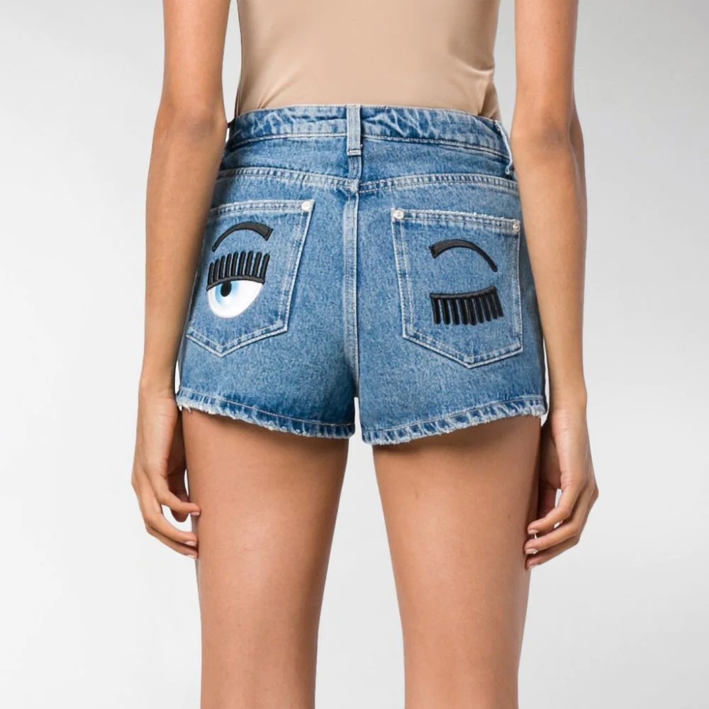 Chiara Ferragni Winking Eye Jean Shorts